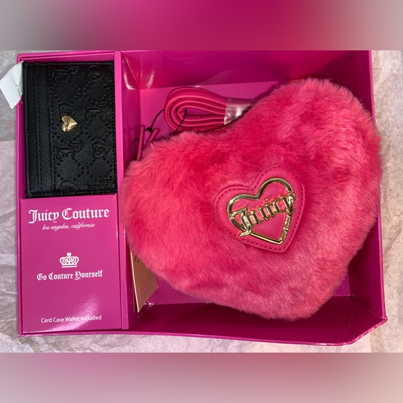 Juicy Couture Handbags - Juicy Couture ✨ furry heart 🩷 crossbody bag & card case 👛🩷✨💳 BRAND NEW